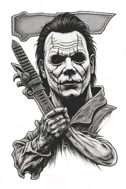Micheal myers mask holding knife  tattoo design idea
