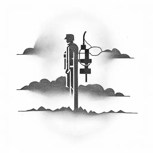 power pole with silhouette of a worker on it tattoo design idea