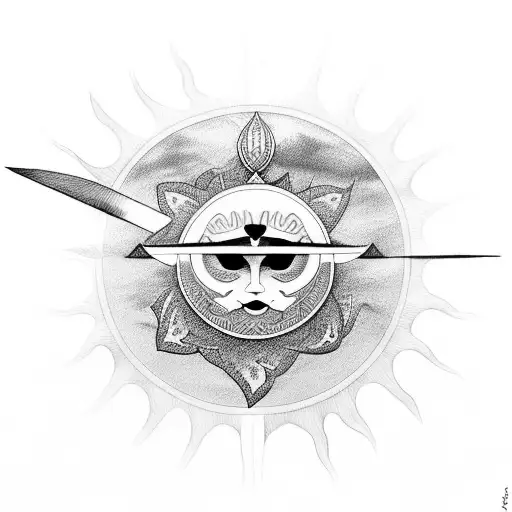 warrior samurai arabic islam clouds sun moon tattoo design idea