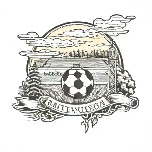 A traditional style tattoo of a football field with Minnesota outdoor scenery in the background tattoo design idea