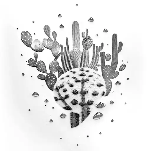 A Walmart shopping cart filled with ghostly cacti and crystals tattoo design idea