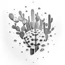 A Walmart shopping cart filled with ghostly cacti and crystals tattoo design idea