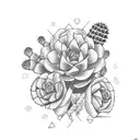 A Walmart shopping cart filled with ghostly cacti and crystals tattoo design idea