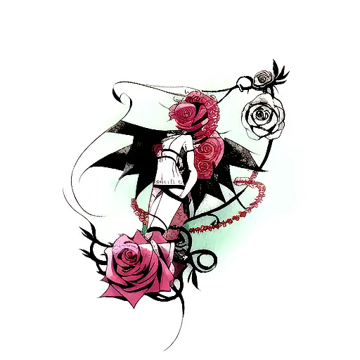 rose tattoo with the sentence "My arm will not bend, my heart will not break, and I'll never fall" tattoo design idea