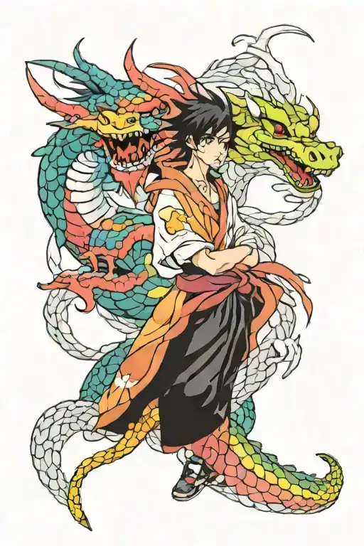 suguru geto and rainbow dragon wrapped tattoo design idea