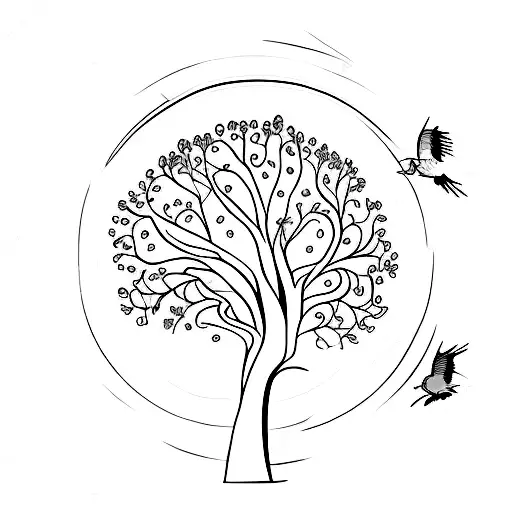 Tree of Life with M C J S and a red cardinal tattoo design idea