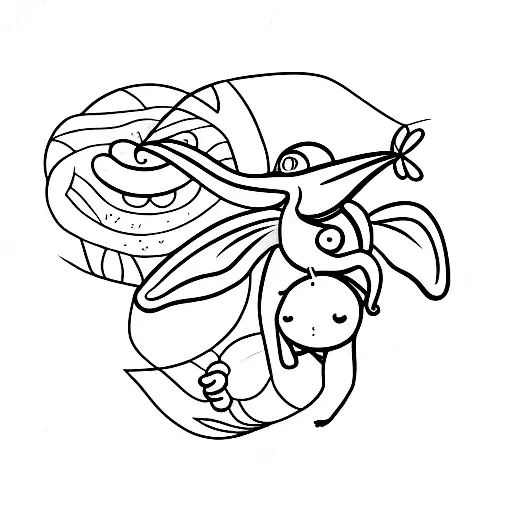 simple line monkey holding a lily with a hummingbird tattoo design idea