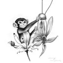 monkey holding lily with a hummingbird tattoo design idea