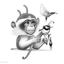 monkey holding lily with a hummingbird tattoo design idea