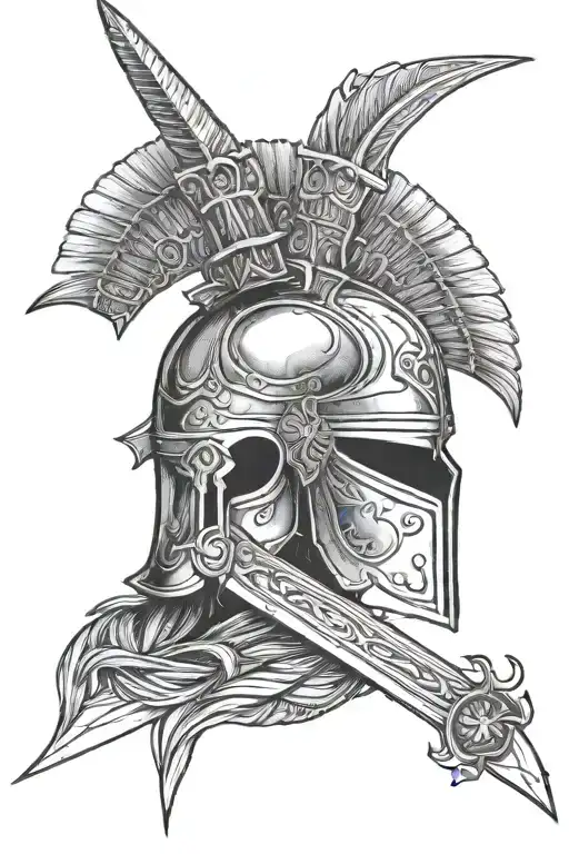 sparta helmet and a sword tattoo design idea