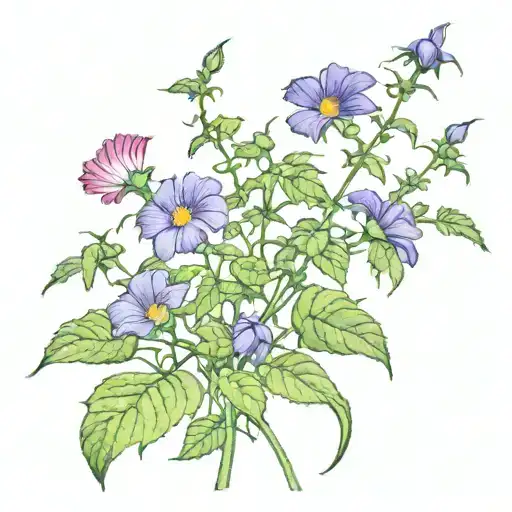 aster and morning glory vine tattoo design idea