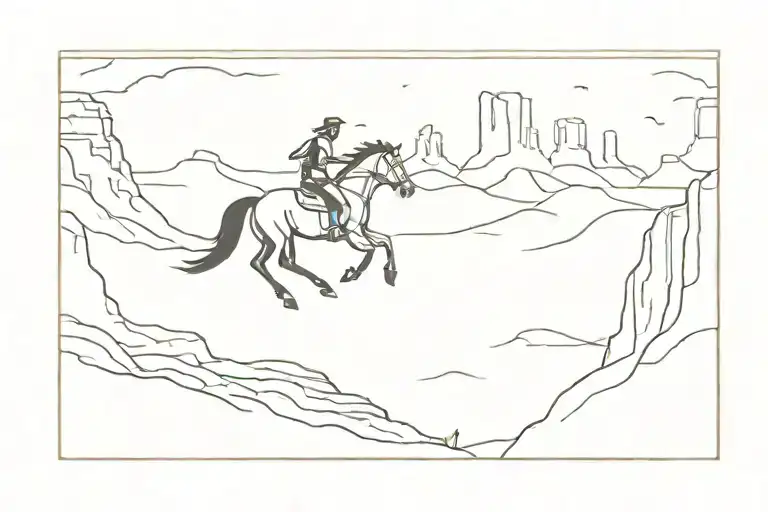 horse galloping across monument valley tattoo design idea