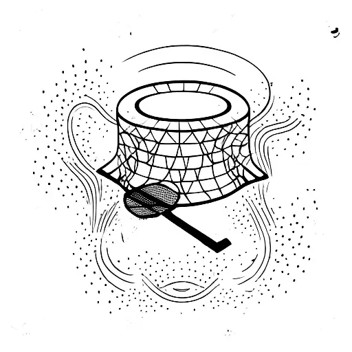 A table tennis racket and ball surrounded by vibrant flames tattoo design idea