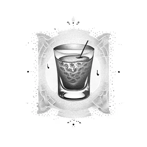A dotwork tattoo of a cocktail glass filled with musical notes, representing the client's passion for both music and bartending tattoo design idea