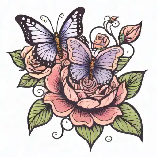 small purple butterfly a Lotus flower  and roses tattoo design idea