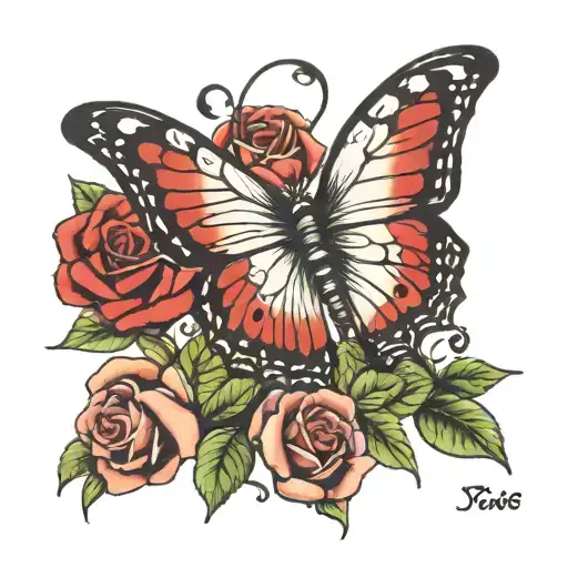 butterfly & roses baby Memorial tattoo design idea
