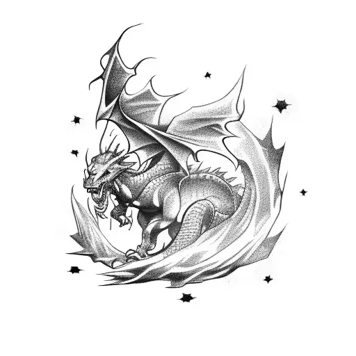 A fierce dragon holding a soccer ball in its claws tattoo design idea