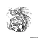 A fierce dragon holding a soccer ball in its claws tattoo design idea
