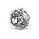 A fierce dragon holding a soccer ball in its claws tattoo design idea