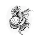 A fierce dragon holding a soccer ball in its claws tattoo design idea