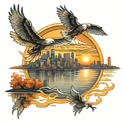 sunrise over Hudson River tattoo design idea