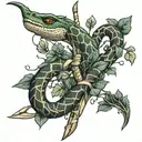 snake wrapped around bow and arrow with Ivy plant tattoo design idea