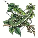 snake wrapped around bow and arrow with Ivy plant tattoo design idea