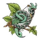 snake wrapped around bow and arrow with Ivy plant tattoo design idea