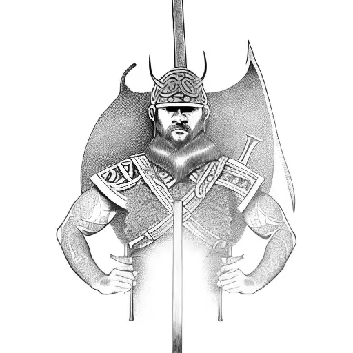 Viking warrior in a fierce battle with a mythical creature tattoo design idea