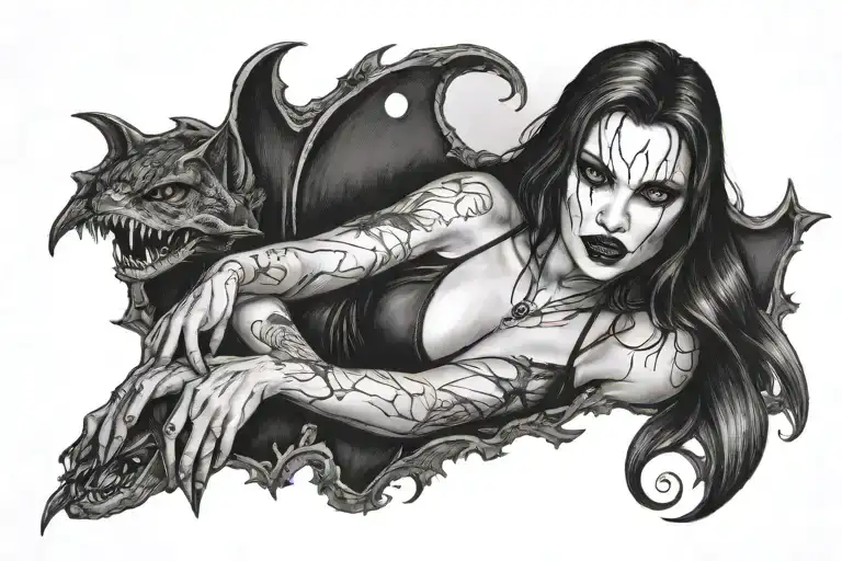vampire girl with claw mark tattoo design idea