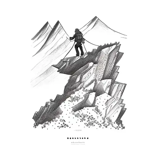 Meditation scene with a climber conquering a mountain peak tattoo design idea