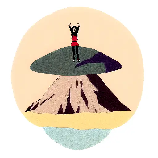 Hiker reaching the top of a mountain formed by yoga poses tattoo design idea