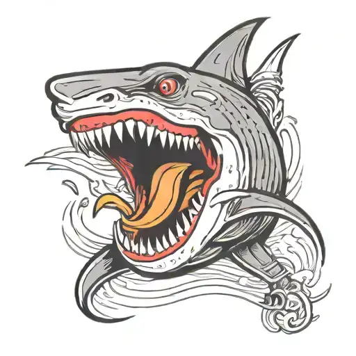 shark teeths with a cobra coming out tattoo design idea