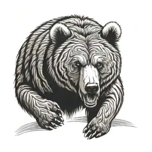 Grizzly bear wearing tiger printed shorts shotting 2 9mms tattoo design idea