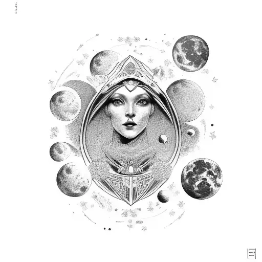 virgo maiden on moon tattoo design idea