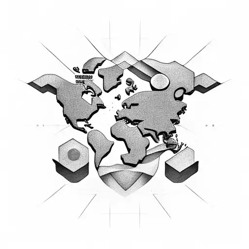 Design a tattoo featuring iconic symbols from PlayStation and Xbox consoles intertwined with a world map. tattoo design idea