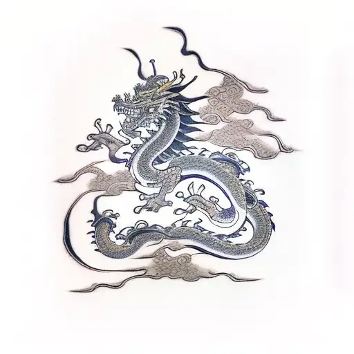 samurai with dragon and japanese flower tattoo design idea