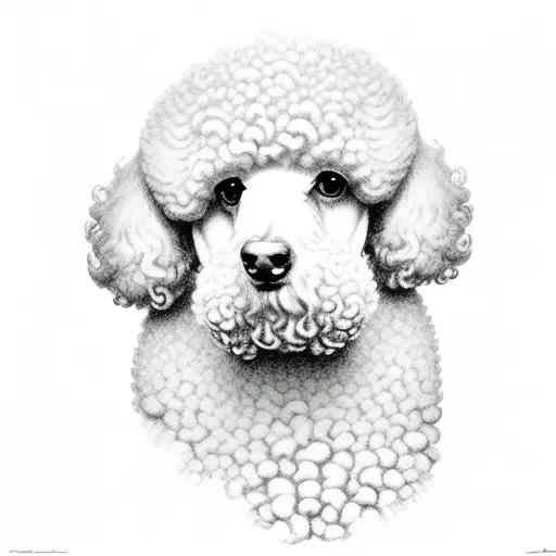 poodle head in stone bust tattoo design idea