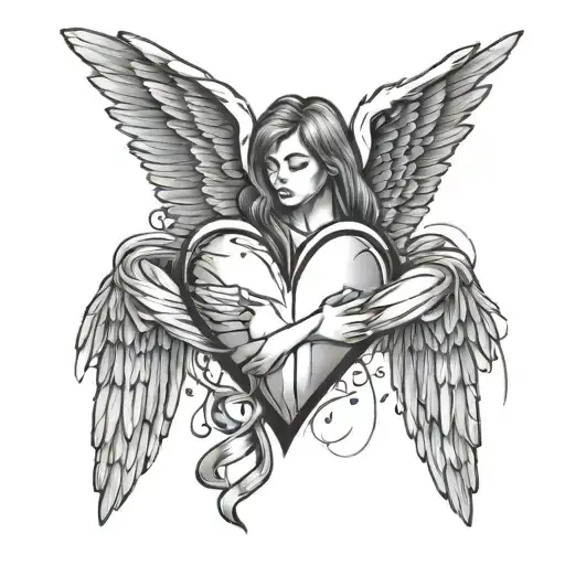 broken heart with angel wings flying tattoo design idea