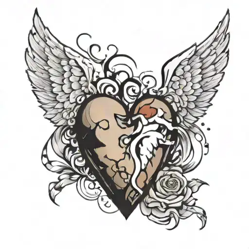 Broken heart with angel wings  tattoo design idea