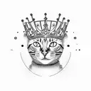 A cat wearing a crown, sitting on a throne made of metallic objects tattoo design idea