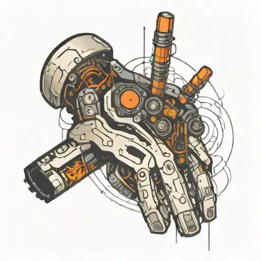 A futuristic cybernetic arm with circuit patterns and pixelated video game elements intertwined, symbolizing the client's passion for video games and technology tattoo design idea