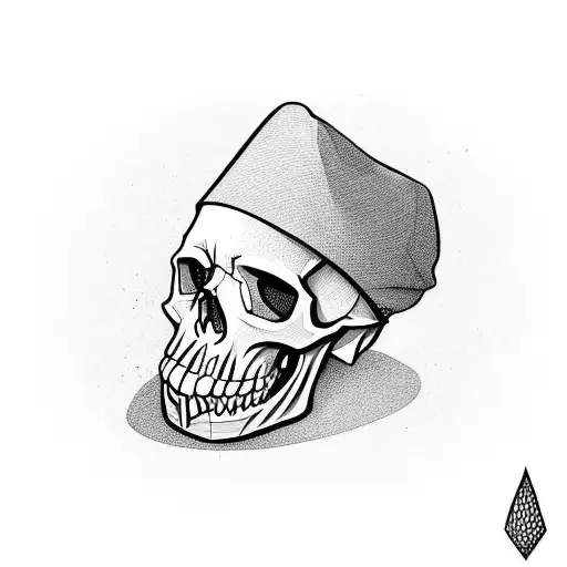 skull in a hat biting a knife in the mouth tattoo design idea