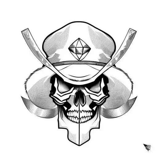 skull in a hat biting a knife in the mouth tattoo design idea