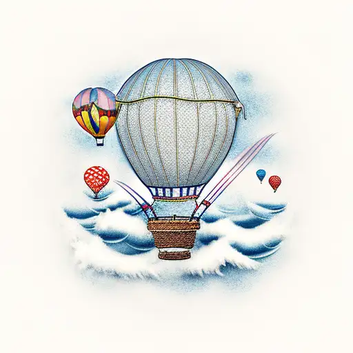 hot air balloon, sea, beach tattoo design idea