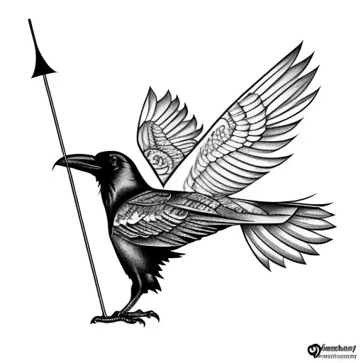 Raven with holding an arrow in its claws tattoo design idea