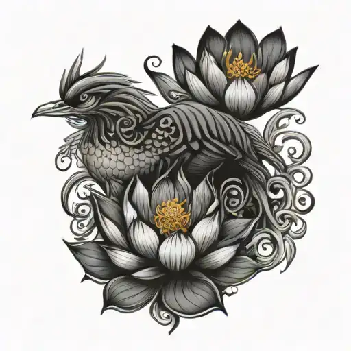 lotus and phoenix bird tattoo design idea