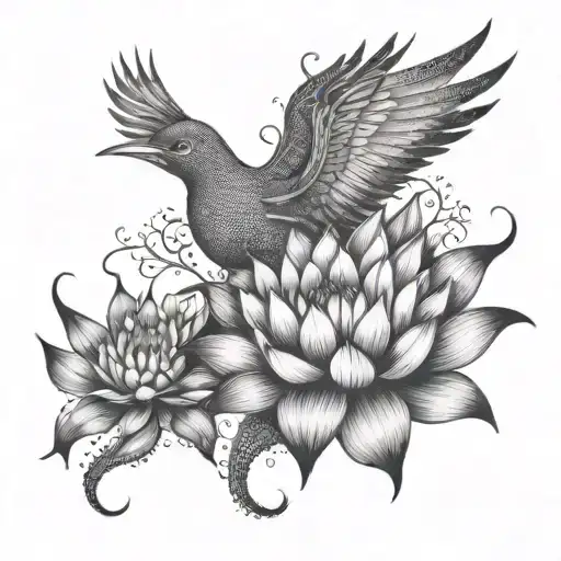 lotus and phoenix bird tattoo design idea