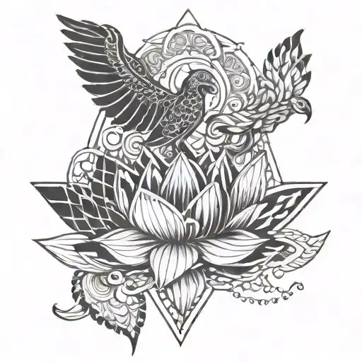 lotus and phoenix bird tattoo design idea