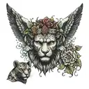 Dionysus bust with thyrsus and panther surrounded tattoo design idea
